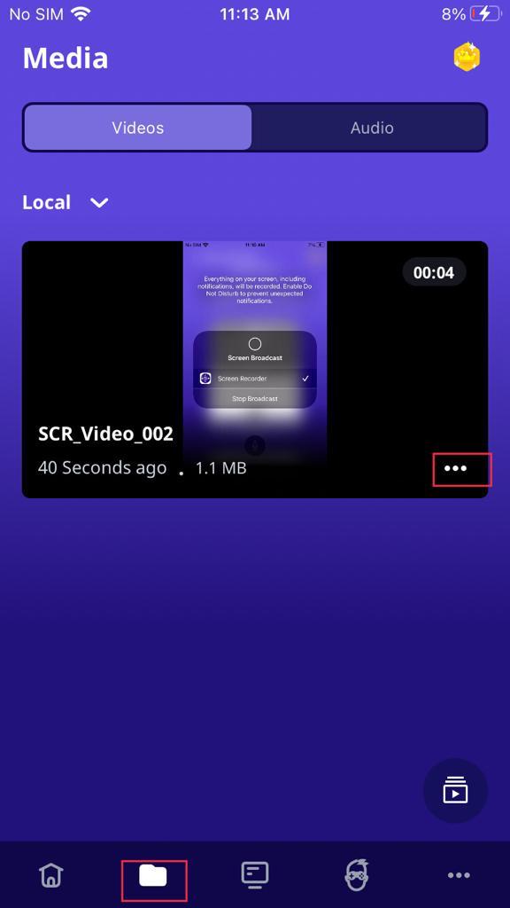 tap on  video section