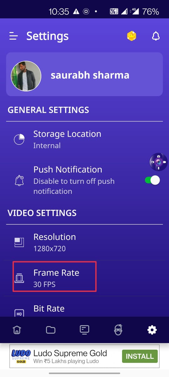 open settings and tap on frame rate