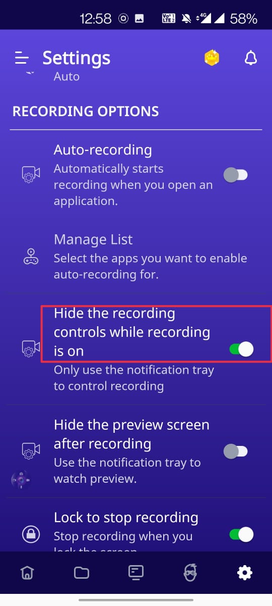 hide recording controls