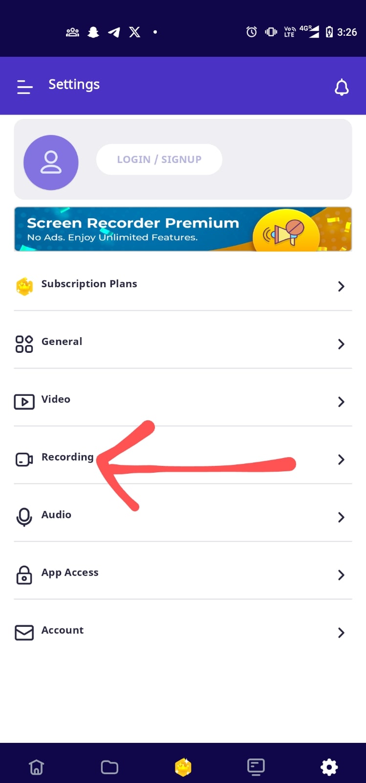 Click on the Recording option