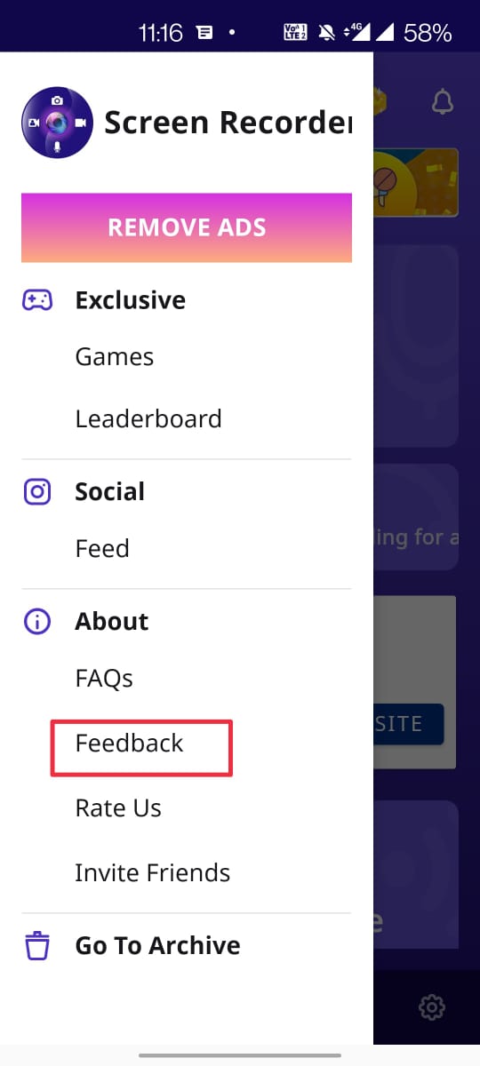 click on feedback option