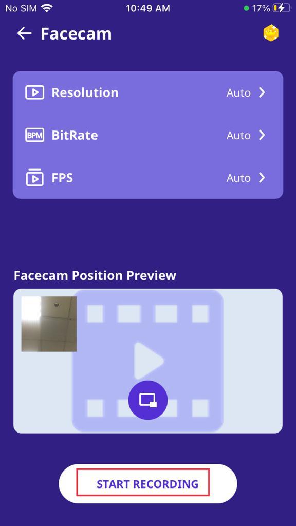 choose video anf start recording